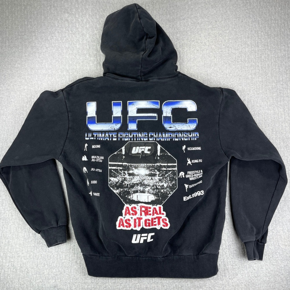 UFC Hoodie Men L Black As Real As It Gets Graphic Pullover Sweatshirt MMA Fight